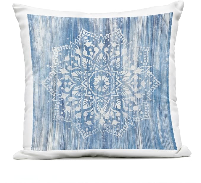 Stupell Industries | Blue Boho Floral Fractal, 18 x 18 | Outdoor Pillow, Made in USA - By Liz Jardine