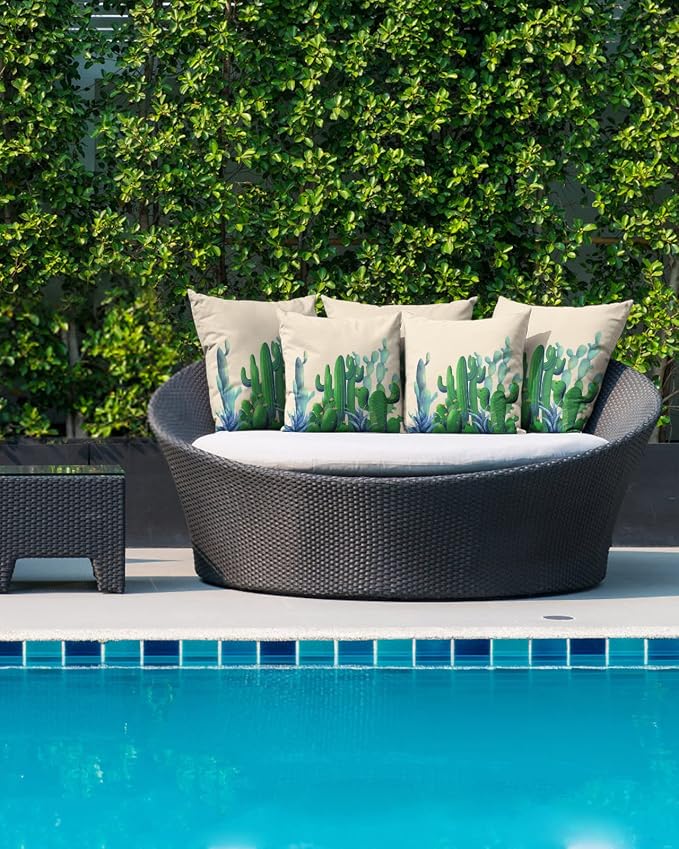 Outdoor Waterproof Throw Pillows Cactus Summer Green Succulent Patio Pillows Pack of 2,Decorative Pillow Covers with Insert,Pillow Cushion Case for Indoor Garden Couch Sofa Desert Tropical Plant