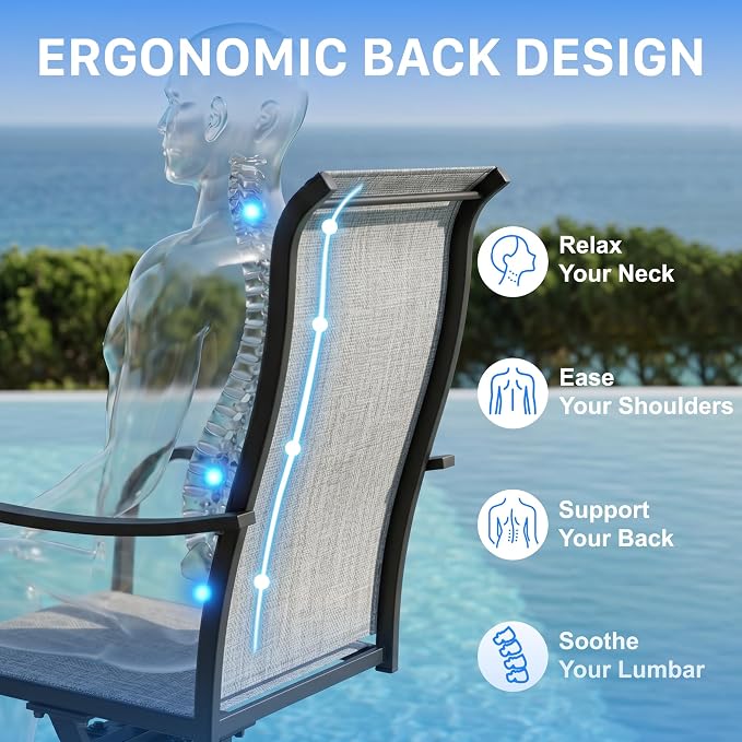 Anmutig 7 Pieces Outdoor Patio Dining Set, 63" Rectangle Metal Table with Textilene Swivel Chairs & Fixed Chairs, Outdoor Furniture Set for Backyard, Deck, Porch