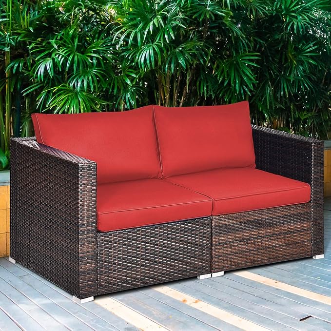 COSTWAY 2PCS Patio Rattan Corner Sofa Sectional Furniture Conversation Set