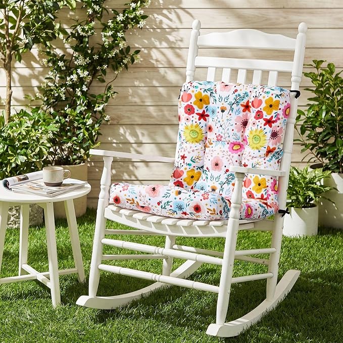 Hoteam 4 Set Outdoor Patio Chair Cushions 20 x 42 in Deep Seat Waterproof Patio Cushions Set for Furniture Replacement Removable Seat and Back (Watercolor Flowers)