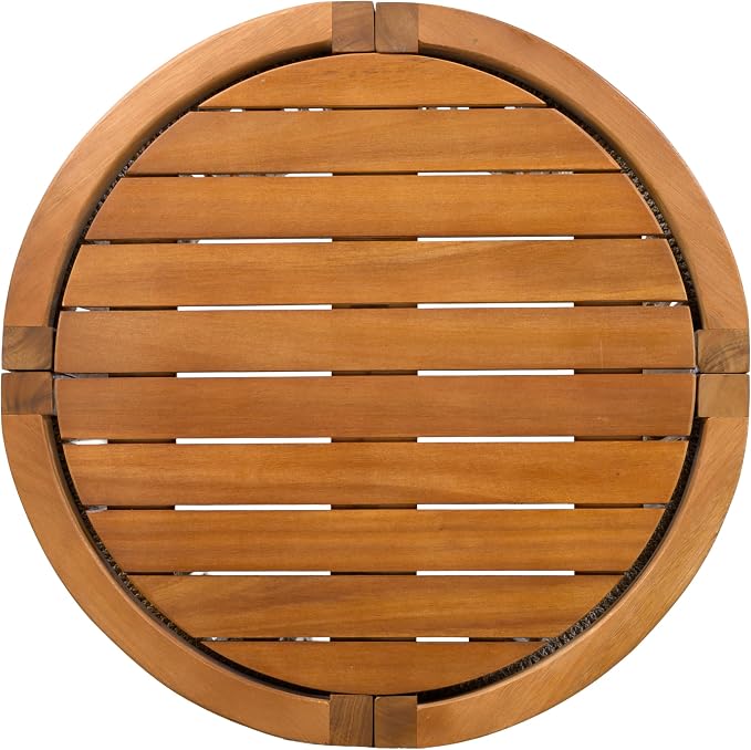 Christopher Knight Home Malphite 3 Pieces Conversation Set, Acacia Wood Chat Set, Round Coffee Table and Woven Rope Accent Chairs, Slat Design Patio Furniture Set for Backyard Garden, Beige + Teak