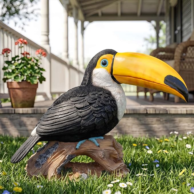 14.2" Real Toucan Statue,Colorful Outdoor Bird Decor Sculpture - Bird Outdoor Animal Ornament, Tropical Tiki Bar Decor, Waterproof & Weather-Resistant, Perfect for Garden, Patio, Yard (Red)