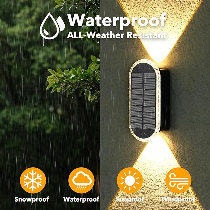 Herzila 6 Pack Solar Fence Lights Outdoor, RGBW Solar Wall Lights 8-Color IP65 Waterproof Top and Bottom Lighting Solar Powered for Garden/Pool Cage/Patio/Wall (2 Installation Modes)