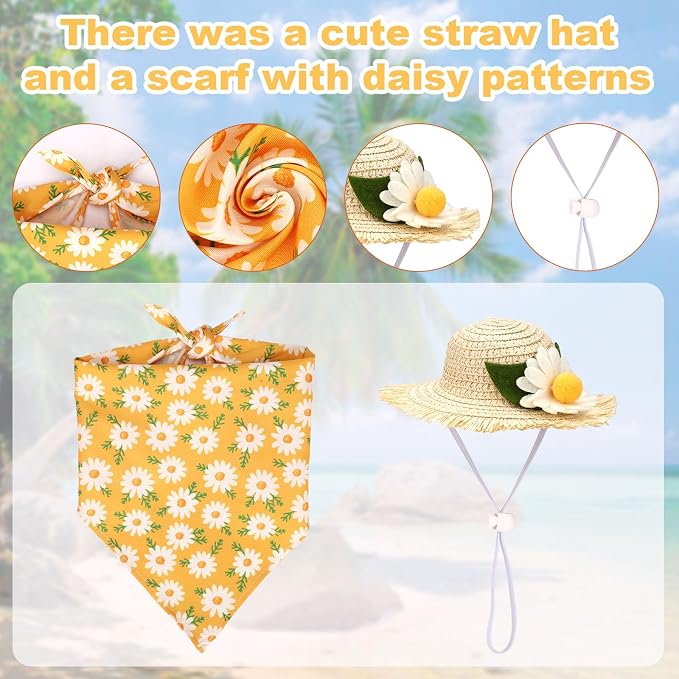 Lyreh Summer Porch Goose Outfits Set, Includes Straw Hat & Scarf Lawn Goose Costume for 17'' 23'' Geese Statue Outdoor Garden Yard Courtyard Patio Terrace Decoration