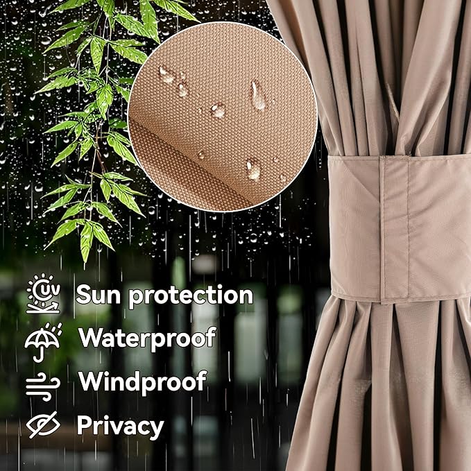 Covered Outdoor Gazebo Curtain Replacement Universal 4-Panel Sidewalls 8' x 8', Outdoor Gazebo Privacy Curtains with Zipper, Replacement for Outdoor, Patio Canopy, Garden and Backyard (Curtain Only)