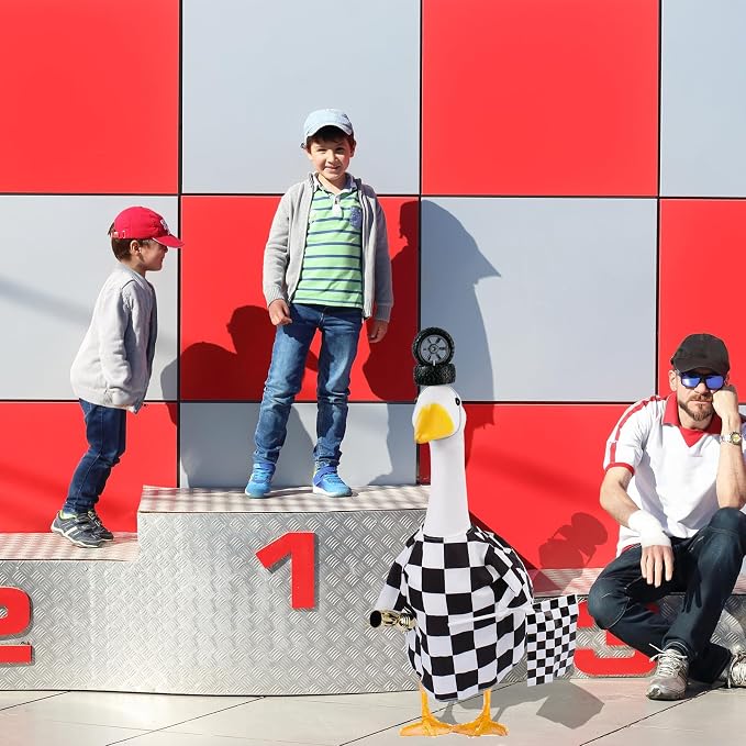 CAMDUCK Porch Goose Racing Outfits Race Car Driver Outfit Costume Racer Checkered Goose Clothes for Cement Lawn Geese