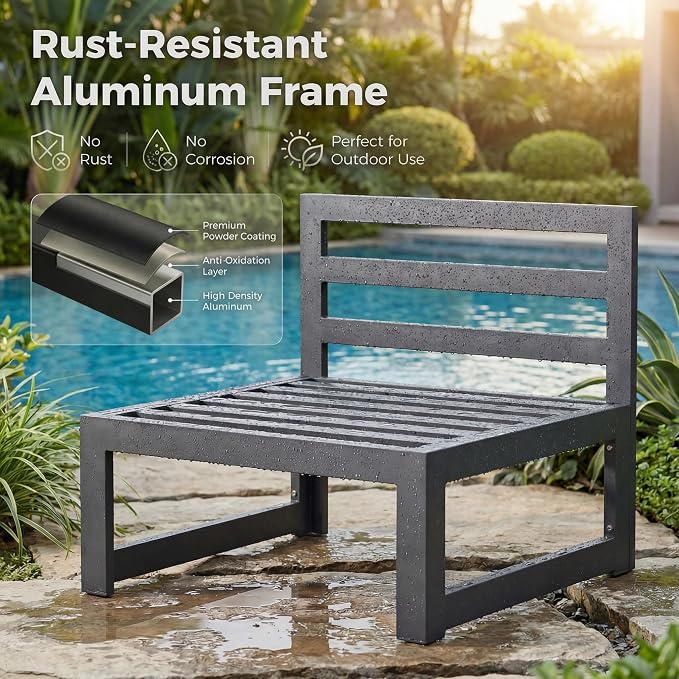 RADIATA 9 Piece Oversized Modular Outdoor Furniture Set with Fire Pit Table, 29 inch Deep Wide Sectional Seating, Heavy Duty Aluminum Frame for 500 lbs, Patio Conversation Set for Poolside, Light Gray