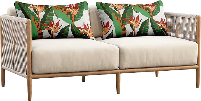 Indoor/Outdoor Polyester Fabric Lumbar Pillow Cover, All-Weather Waterproof Rectangular Cushion Case for Patio Furniture, 12 x 24 Set of 2 - Tropical-14