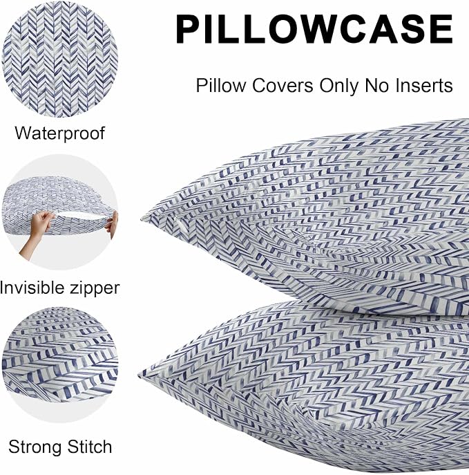 Blue Geometric Outdoor Pillow Covers 20x20 Inch Throw Pillow Covers Set of 2 Waterproof Decorative Pillow Cases Watercolor Chevron Abstract Cushion Covers for Patio Furniture Garden Couch Sofa