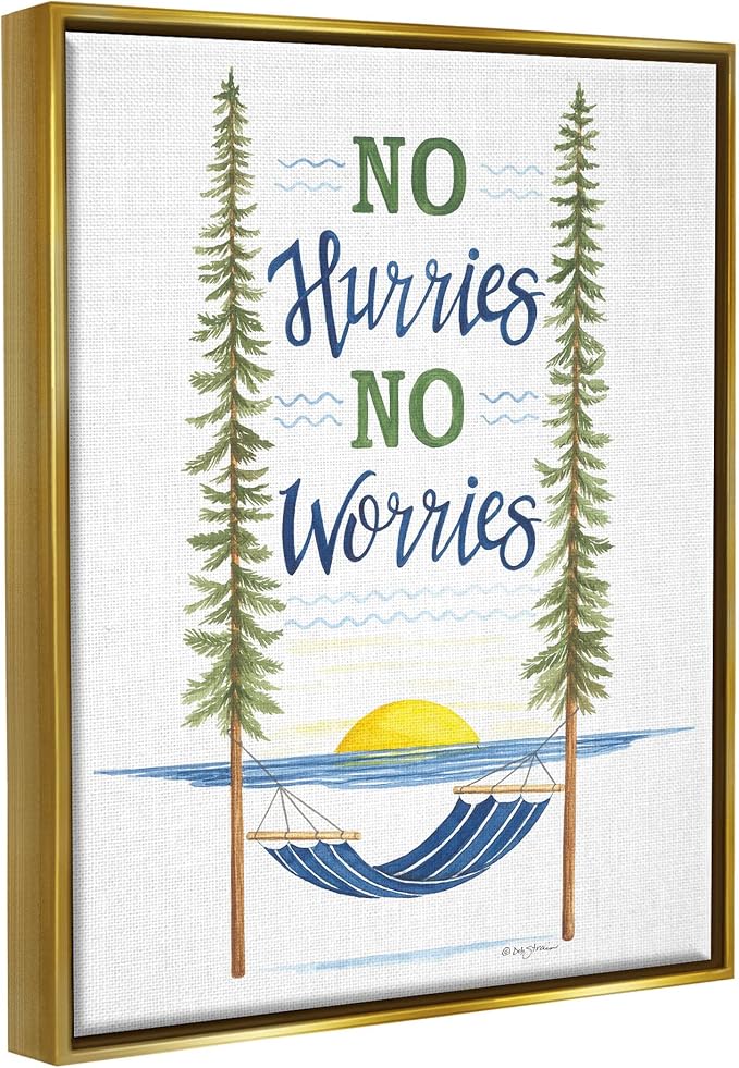 Hammock Scene Coastal Lakehouse Calm, 16 x 20 Inch Canvas in Floater Frame | Stupell Industries · By Deb Strain · Ready to hang · Easy lake house decor · Made in USA