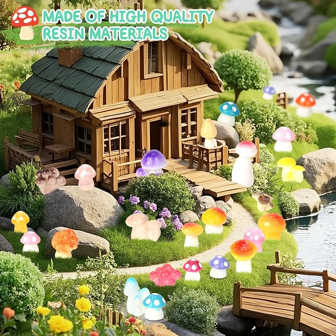 100pcs Mini Mushrooms Tiny Resin Mushrooms Miniature Little Small Mushroom Figures Bulk for for Micro Fairy Garden Landscape Aquarium Accessories Dollhouse Hide Crafts Decor