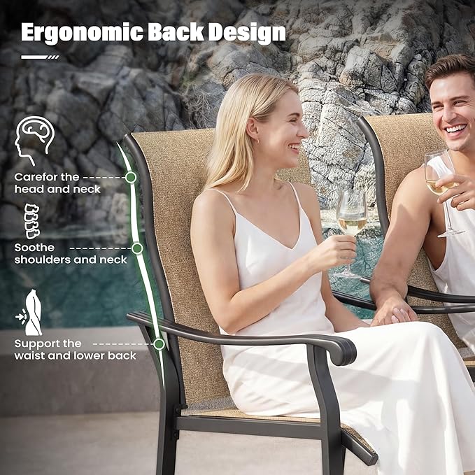 UDPATIO 5 Piece Outdoor Patio Table and Chairs Set for 4, 39" Black Round Table with Umbrella Hole, Brown Patio Chairs, Patio Table with Chairs, Outdoor Patio Dining Set for Lawn, Backyard, Deck