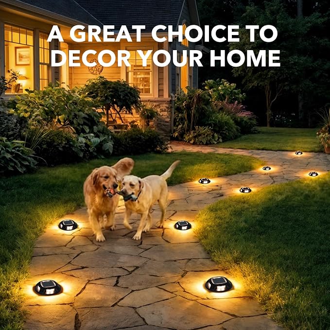 AGPTEK Solar Driveway Lights Outdoor 4 Pack, 2 Color Modes LED Deck Dock | Marine Waterproof Driveway Marker Lights for Step Sidewalk Stair Garden Pathway Walkway Yard (Warm White/Cool White, Black)