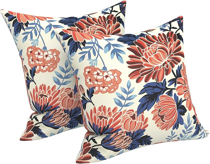 LVTXIII 2 Pack Outdoor Pillows 18x18 Inch, Square Throw Pillows with Inserts, Decorative Water-Repellent Pillow Cushions for Patio Furniture and Garden Sofa, Vibrant Blossom