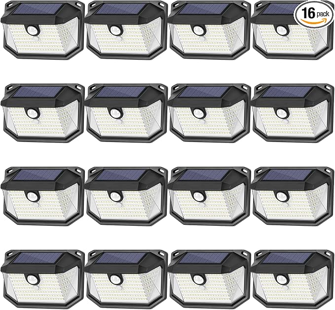 Solar Outdoor Lights, 16-Pack Super Bright 178 LEDs Motion Sensor Wall Light with 270° Wide Angle & 3 Modes, Waterproof Solar Powered Security Light for Patio Garden Garage Front Door