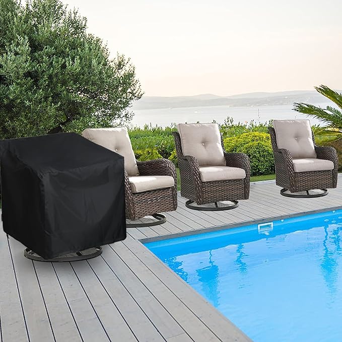 Patio Chair Covers 4 Pack, Outdoor Chair Covers Waterproof 600D Heavy Duty, All-Weather Patio Furniture Covers for Outdoor Swivel Chairs, Lawn Wicker Sofas & Rocking Chairs, Black