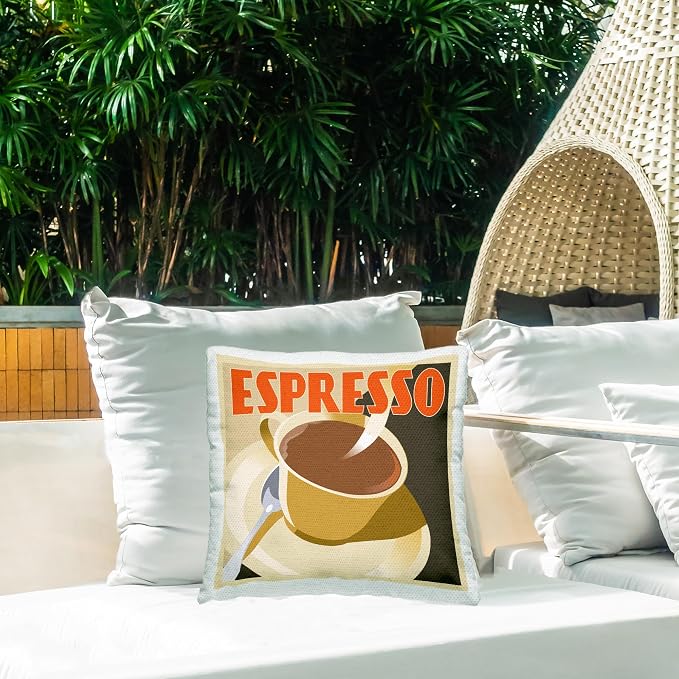 Stupell Industries | Retro Espresso Mug, 18 x 18 | Outdoor Pillow, Made in USA - By Richard Weiss