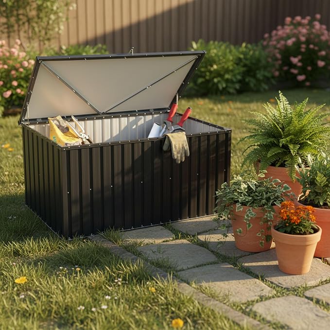 215 Gallon Outdoor Storage Box, Pool Storage Bin with Lockable Lid for Patio Furniture, Pool Supplies, Garden Tools