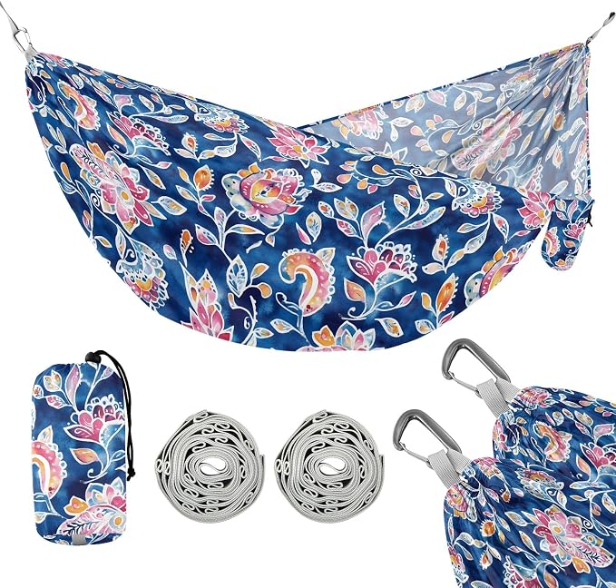 Camping Hammock Outdoor Hammocks for Outside Ethnic Paisley Watercolor Floral Beach Trees Portable Lightweight with Pockets Tree Straps Indoor
