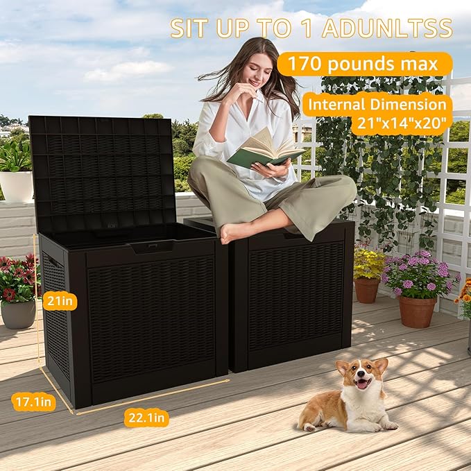 DRATO 31 Gallon Deck Box, Outdoor Storage Box for Patio Cushion, Garden Tools, Waterproof Resin Storage Box (Black, 31 Gallon)