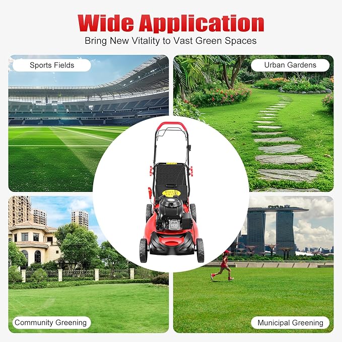 Self-Propelled Gas Lawn Mower, 20-inch 140CC OHV Engine, 5HP 4-Stroke Gasoline Lawn Mowers, Mowing Height Adjustable Push Mower for Sports Fields, Community Greening Garden