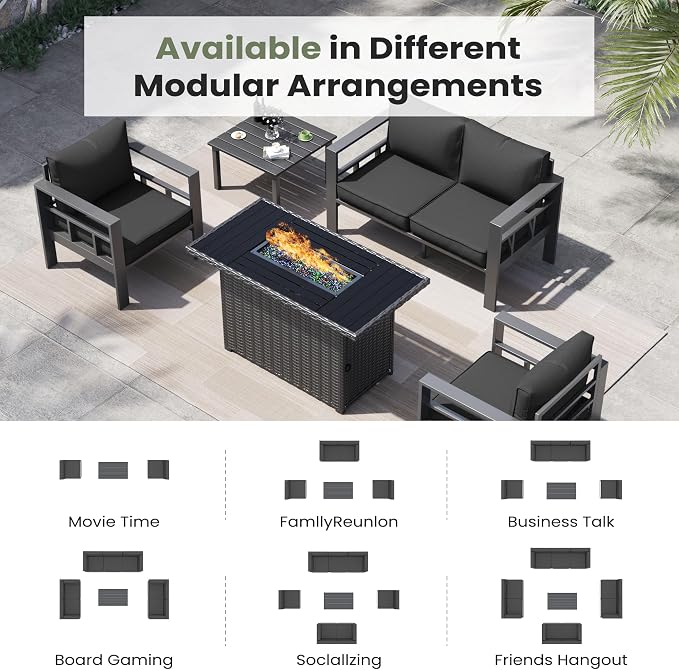 3 Piece Aluminum Patio Furniture Set, Thick Cushions, Aluminum Outdoor Sectional Conversation Set with Coffee Table for Porch, Backyard, Deck(Grey/Dark Grey)
