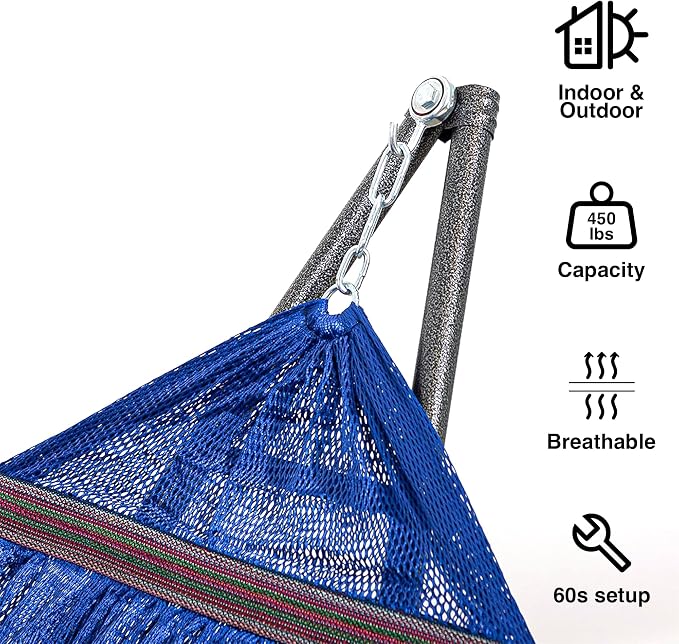 Best Home Fashion 2 in 1 Hammock & Swinging Chair with Collapsible Steel Stand 450 lbs Capacity, No Tools Assembly, Carrying Bag Included, Perfect for Indoor Outdoor Backyard Patio Camping Beach, Navy