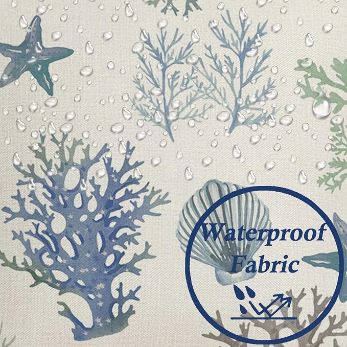 Waterproof Coastal Throw Pillow Covers 18x18 inch Set of 4 Starfish Seahorse Outdoor Pillow Cases Blue Sea Coral Decorative Cushion Covers for Patio Sofa Chair