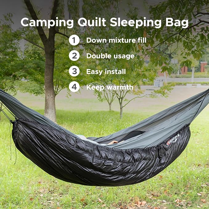 Camping Hammock Duvet with Duck Down Fill, All Weather Windproof Underquilt for Backpacking and Hiking, Lightweight Hybrid Sleeping Gear for Outdoor Adventures (Black)