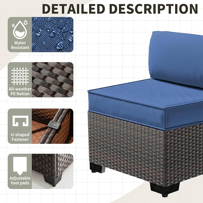 Gotland 13 Pieces Patio Furniture Set with Fire Pit Table Swivel Chairs, PE Rattan Outdoor Furniture Set with 29.5'' High Backrest 4’’ Thick Cushions Coffee Table, Patio Set for Porch, Deck, Navy