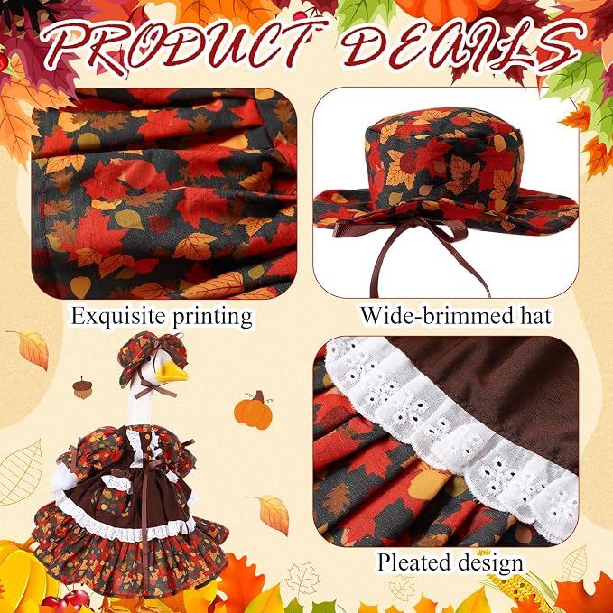 FuWeave Fall Porch Goose Outfit Maple Goose Costume Fancy Porch Geese Clothes with Wide Hat for 23" 17" Outdoor Patio