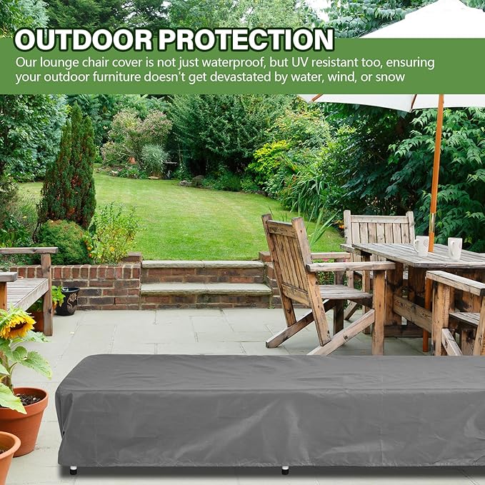 Tingjoo 1 Pcs Patio Chaise Lounge Cover Waterproof Outdoor Lounge Chair Cover 30" D x 83" W x 12" H UV Resistant with Handle Strap for Furniture Protection (Gray)