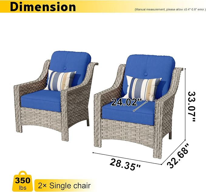 HOOOWOOO 2 Piece Patio Chairs Set,Outdoor Wicker Chairs,All Weather Resistant High Back Rattan Deck Chairs Matching Furniture(Navy Blue)