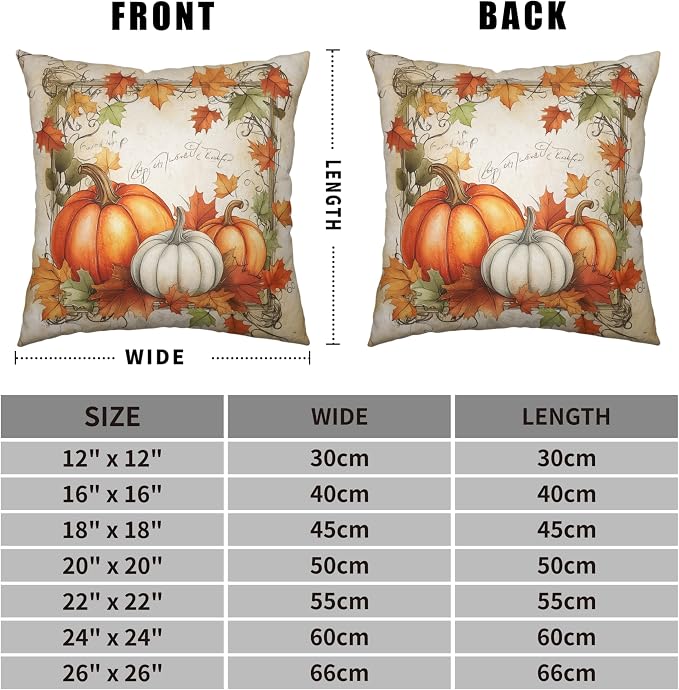 Fall Pillow Covers 16x16 Set of 2 Maple Leaves Pumpkin Pillow Covers Autumn Harvest Pillowcase Thanksgiving Vintage Cushion Case for Home Decor Couch Sofa