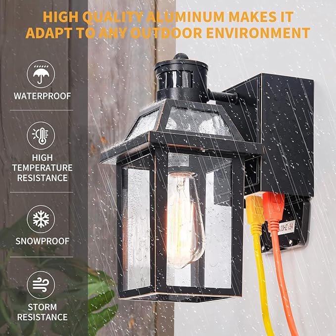 Yisuro Porch Lights with GFCI Outlet, Dusk to Dawn Outdoor Lights with Outlet, 3 Lighting Modes Exterior Light Fixture Waterproof, Outside Lights for House Front Door Patio Garage
