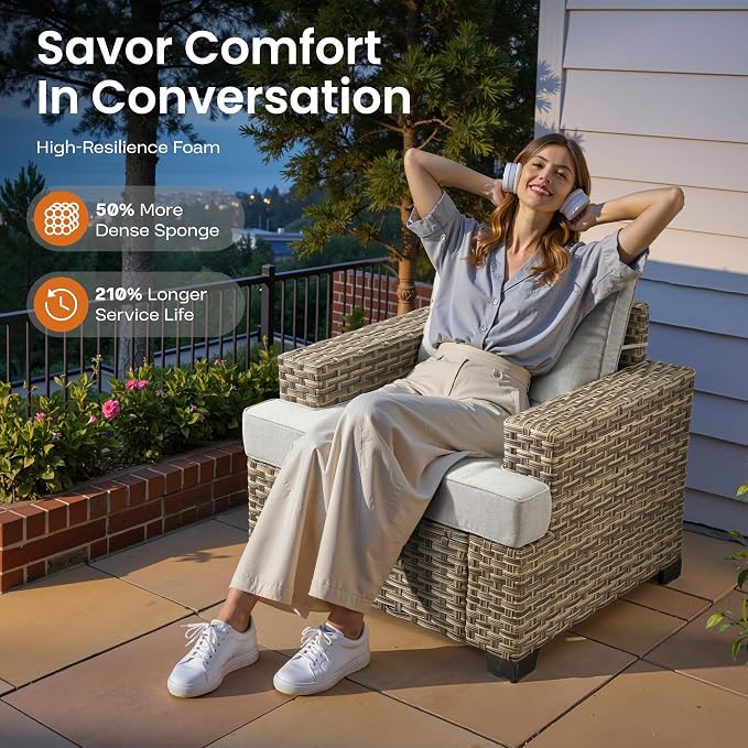 ovios 7 Piece Patio Sectional Furniture, Rattan Wicker Coversation Couch Set, Outdoor Sofa Set for Outside Porch Balcony Backyard Pool,Light Grey