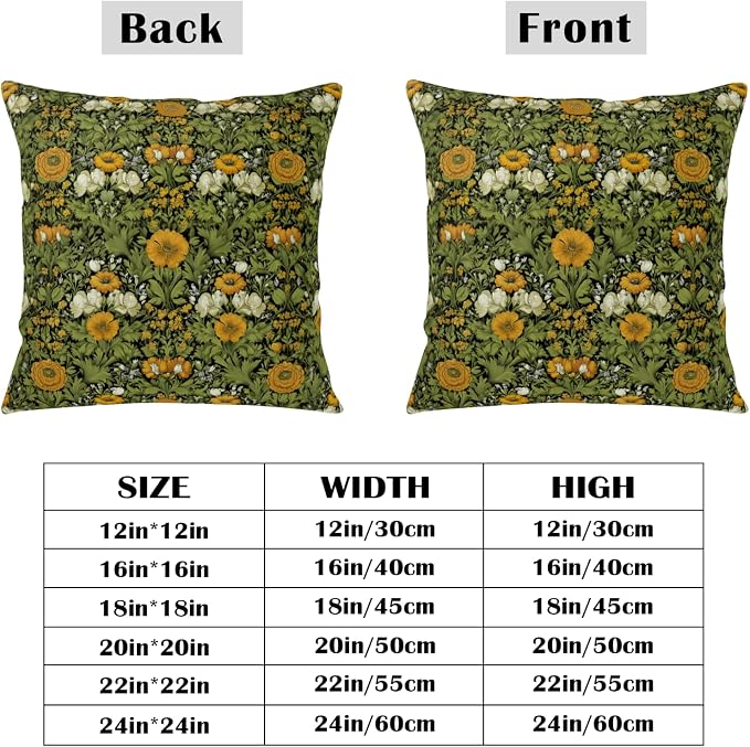 Dark Green Plant Floral Pillow Covers 20x20 Sage Green Botanical Throw Pillow Covers Fern Leaf White Orange Flowers Pillowcase Vintage Wildflower Cushion Case for Couch Sofa 2 Pack