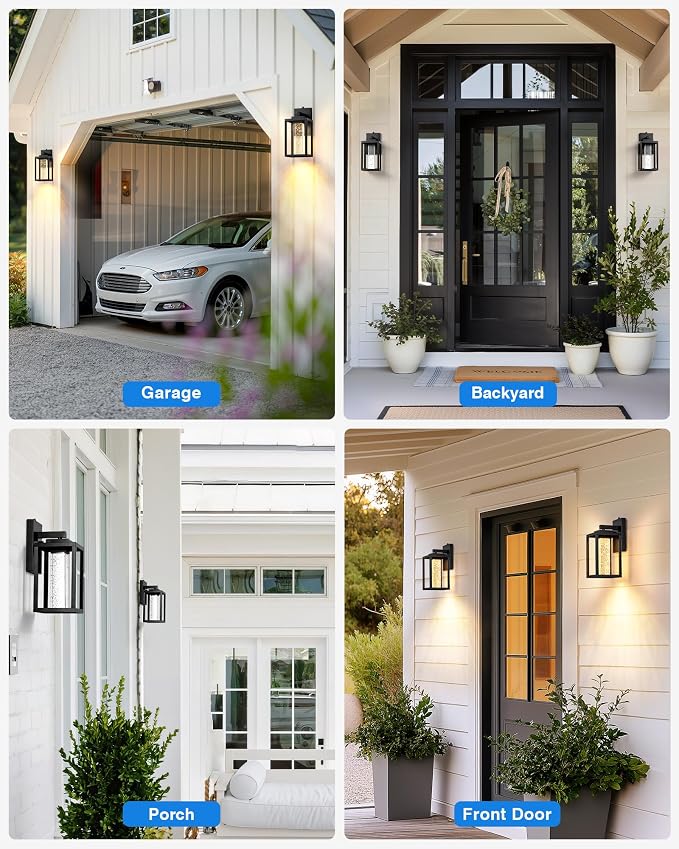 VIANIS Black Porch Lights Outdoor Dusk to Dawn, Modern Exterior Garage Lighting Fixture Wall Mount for House, 100% Aluminum Outdoor Wall Sconce Lantern for Coach with Integrated 10W LED Light Source