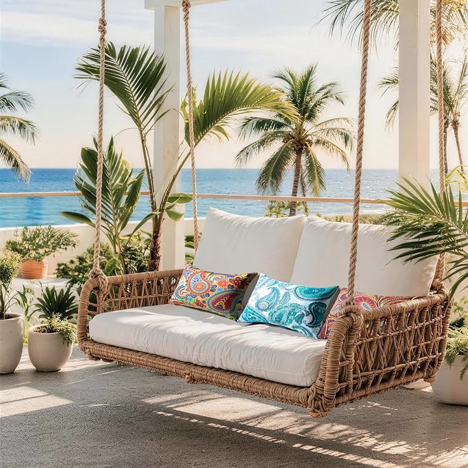 2 Pack Waterproof Outdoor Pillows, 12x20 Outdoor Lumbar Pillows | Patio Furniture Pillows, Decorative Throw Pillows, Waterproof &Fade Resistant, Removable & Washable, Paisley Blue
