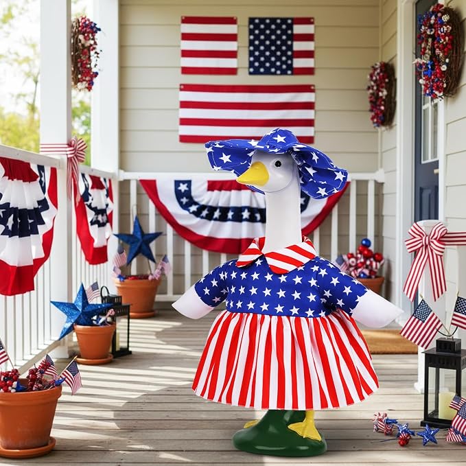Patriotic Porch Goose Outfits, Porch Goose 4th of July Outfits for 23" Lawn Statue, Cute Independence Day Goose Clothes for Front Porch Outdoor Patio Yard 250th Anniversary Decoration