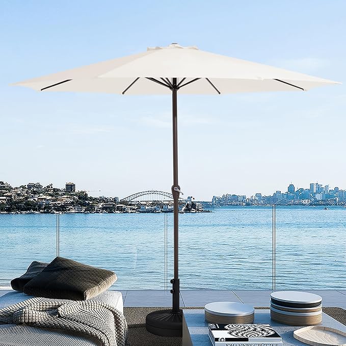 JEAREY 12' Patio Umbrellas Outdoor Table Market Umbrella w/Crank, 8 Sturdy Ribs, UV Protection Windproof for Garden, Deck, Backyard, Pool(Cream White)