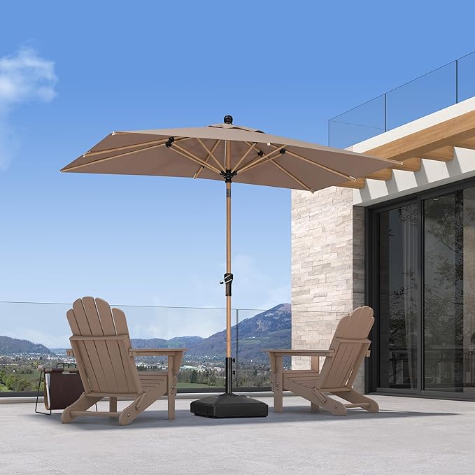 PURPLE LEAF 5' x 8' Patio Umbrella Outdoor Table Umbrella Aluminum Market Umbrella with Push Button Tilt & 8 Sturdy Ribs and Crank Rectangular Outdoor Umbrellas for Garden Patio Lawn, Taupe