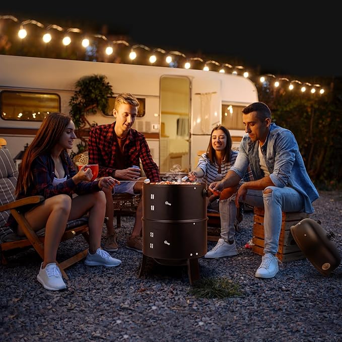 VINGLI 18 Inch Multi-Layer Charcoal BBQ Smoker Grill, Heavy Duty Round Grill, Vertical Smoker with Thermometer, for Outdoor Cooking, Patio, Parties, Backyard