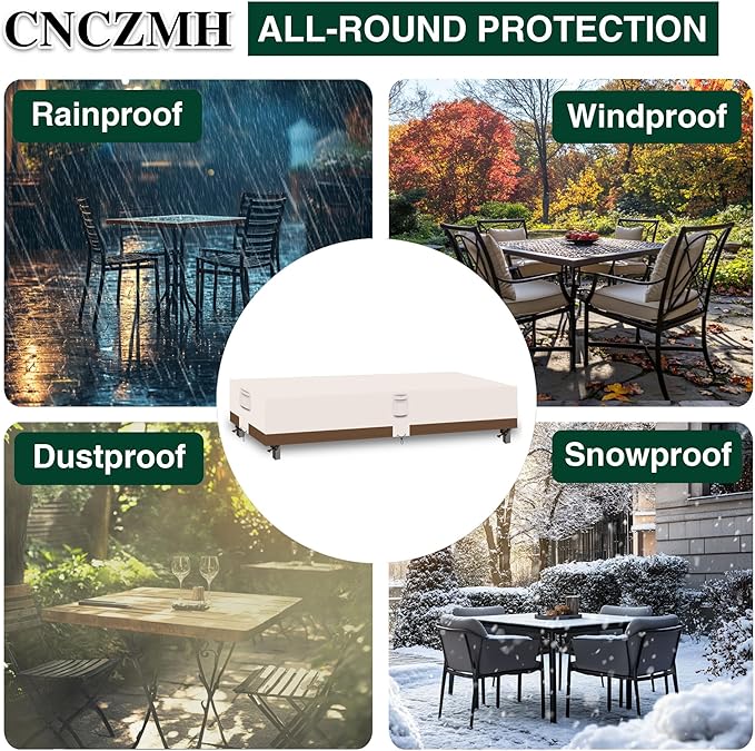 Heavy Duty Patio Furniture Covers Waterproof, 600D Outdoor Furniture Cover Waterproof for Sectional Sofa Couch, Outdoor Dining Table and Chair Set Covers 138''L x 86''W x 28''H, Beige Brown