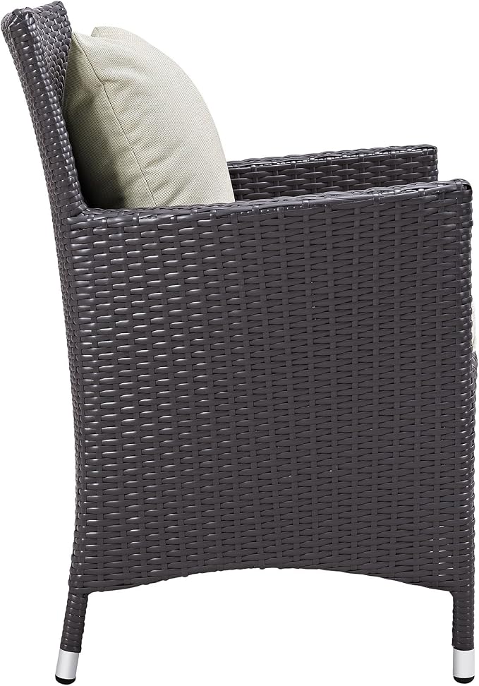 Modway Convene Wicker Rattan Outdoor Patio Dining Armchairs With Cushions in Espresso Beige - Set of 4