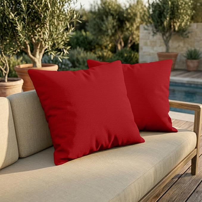 Covers & All Sunbrella Throw Pillows Set of 2, 20 x 20 Inch Square Outdoor & Indoor Cushions with Insert, Fade & UV Resistant Fabric (Canvas Jockey Red)