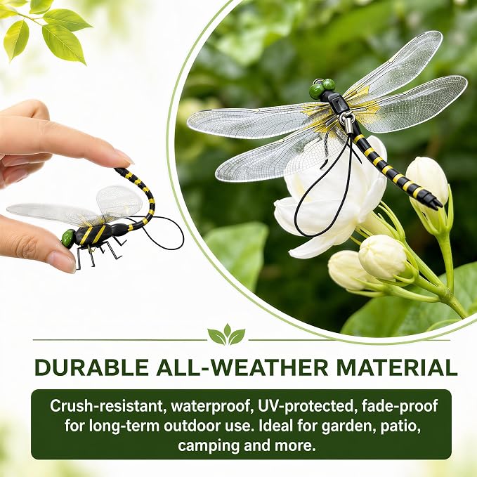 4PCS Dragon Fly Clips for Bugs Repellent - 3D Realistic Dragonfly Clips to Keep Bugs Away - Driving Away Mosquitoes, Bees & Flies - Fake Dragonflies for Indoor & Outdoor - Garden Decor, Patio, Hat