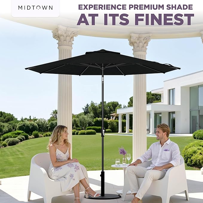 Midtown Umbrellas – The Swilt 8 Ft Patio Umbrella with 360° Swivel & Tilt Mechanism, Sunbrella Fabric & 8 Fiberglass Ribs – Outdoor Umbrella for Deck, Pool & Cafes – Spectrum Carbon Canopy, Black Pole