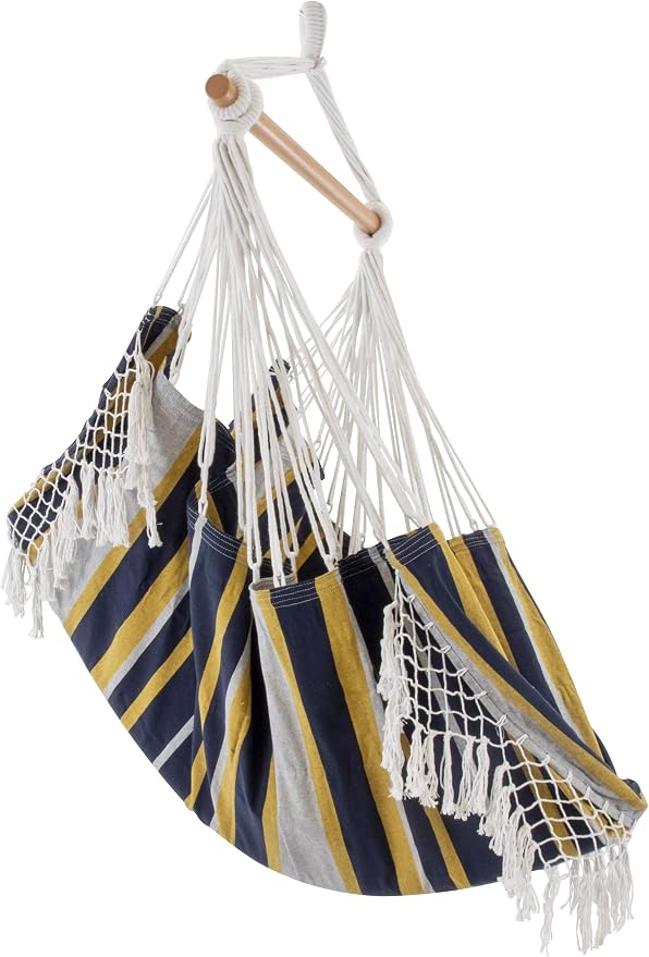 Vivere Cotton Hammock Chair with Hardwood Spreader Bar - 250 lb Capacity (Serenity)
